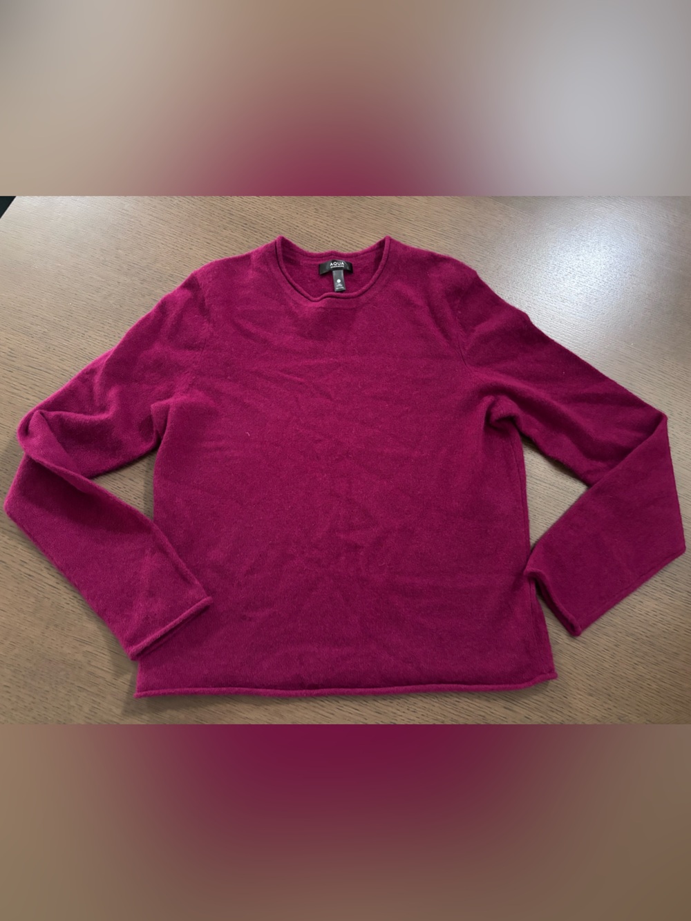 Aqua Women's Crewneck Sweater in Fuchsia burgundy cashmere